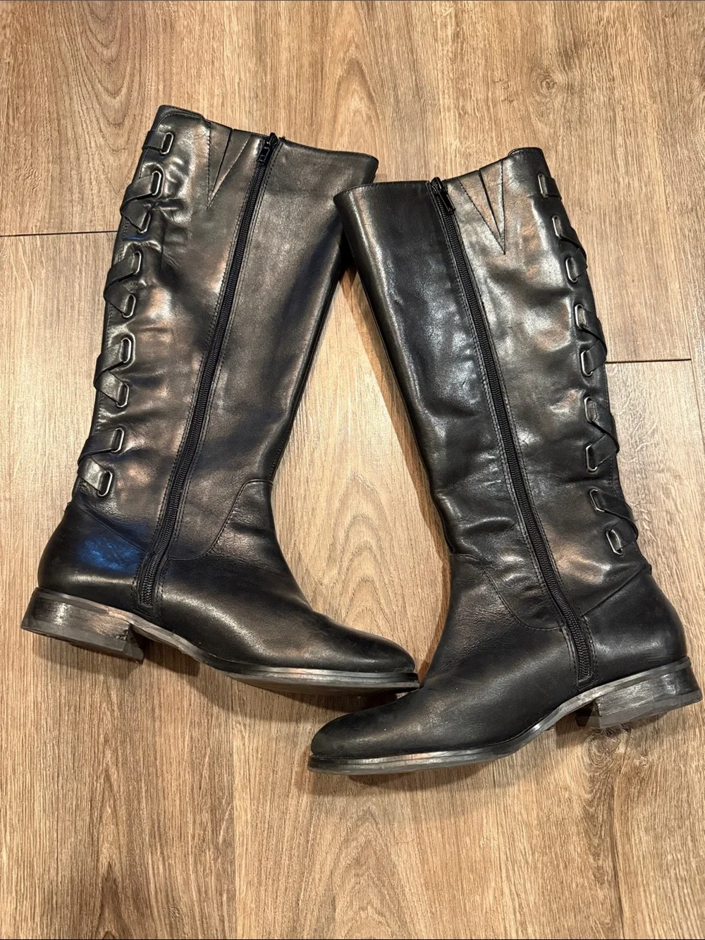 Arturo Chiang Filicia Black Riding Boot with Laced Back Size 7.5